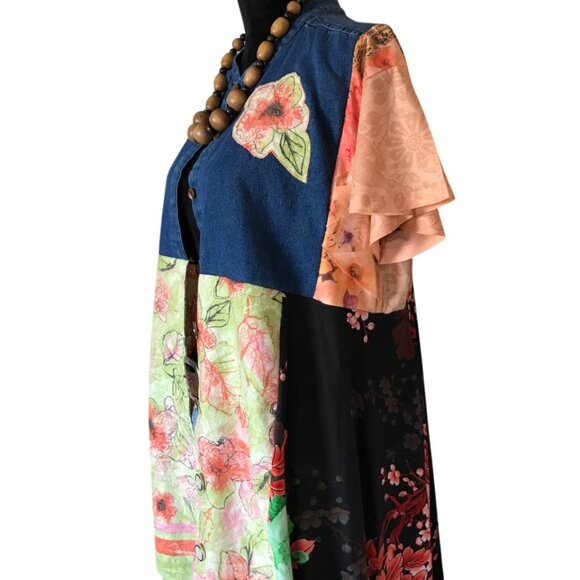 Handmade Boho Patchwork Duster, Size L-XL: Upcycled Hippie Tunic - Picture 12 of 16